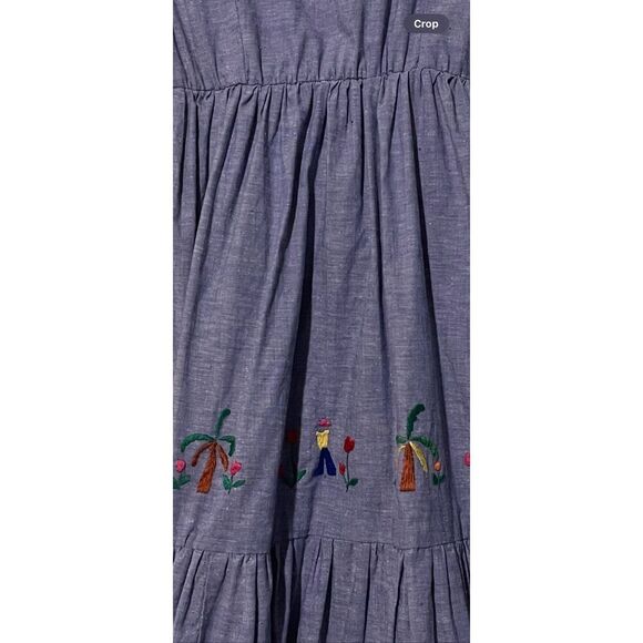 Vintage girls sz 6/7 Blue Chambray dress with embroidered folk art designs - Picture 11 of 12